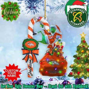 Denver Broncos NFL x Grinch Custom Name Candy Cane Tree Decorations Christmas Gift Ornament
