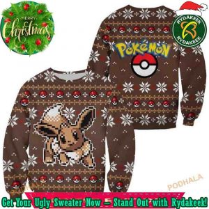 Eevee Pokemon Brown Xmas Ugly Christmas Sweater Xmas Gifts For Family