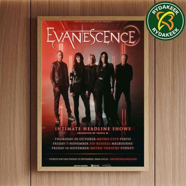 Evane Scence Intimate Headline Shows 2025 On October 30 And November 7-14 In Australia Home Decor Poster Canvas