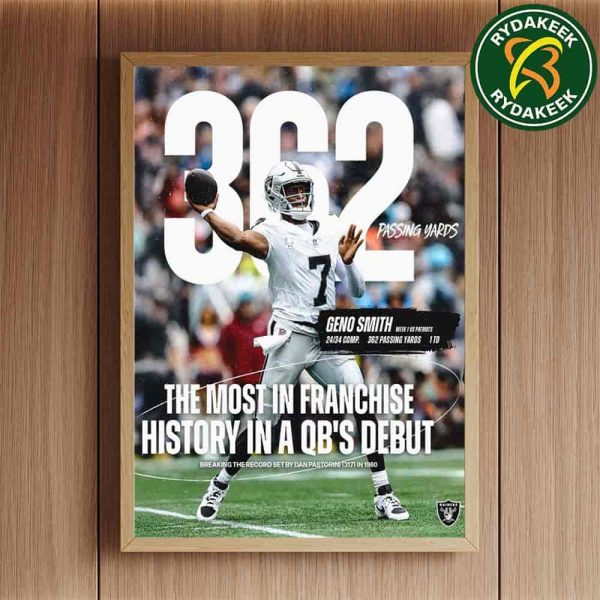 Geno Smith Las Vegas Raiders NFL 362 Passing Yards The Most In Franchise History In A QB Debut 2025 Home Decor Poster Canvas
