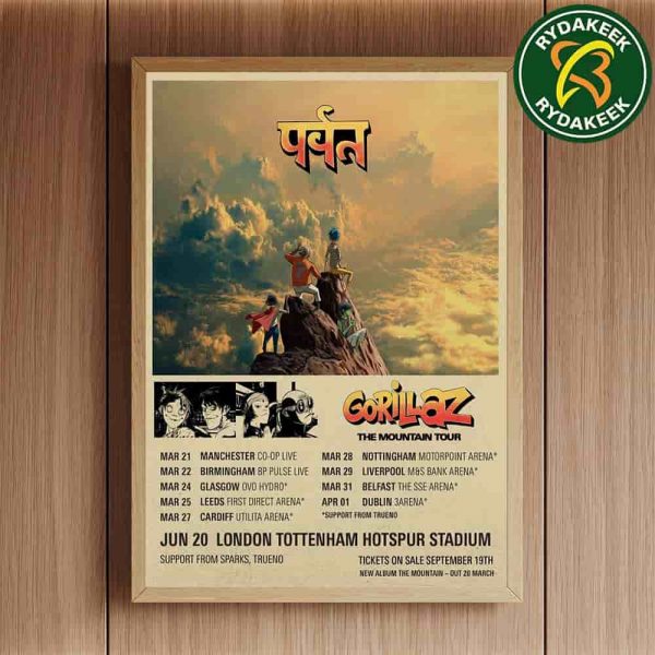 Gorillaz The Mountain Tour UK And Ireland Arenas Dates List 2026 Home Decor Poster Canvas