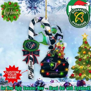 Houston Texans NFL Custom Name x Grinch Candy Cane Christmas Gift Tree Decorations Ornament