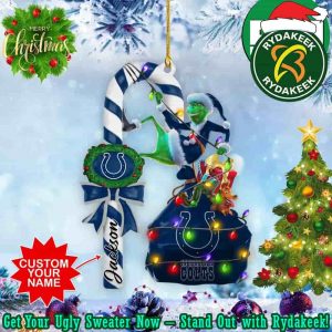 Indianapolis Colts NFL x Custom Name Grinch Candy Cane Christmas Tree Decorations Ornament