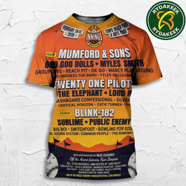 Innings Festival 2026 Full Lineup In Tempe Arizona On Feb 20-22 2026 At Tempe Beach Park And Arts Park All Over Print T-Shirt
