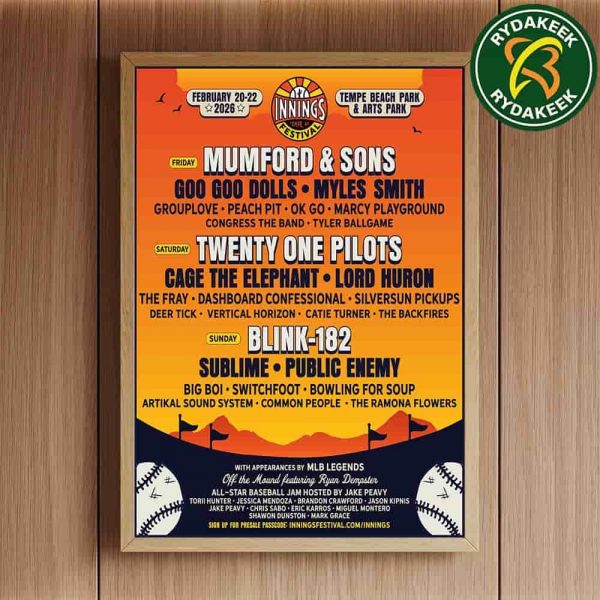Innings Festival 2026 Full Lineup In Tempe Arizona On Feb 20-22 2026 At Tempe Beach Park And Arts Park Home Decor Poster Canvas