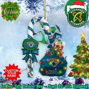 Jacksonville Jaguars NFL x Grinch Custom Name Candy Cane Christmas Tree Decorations Ornament