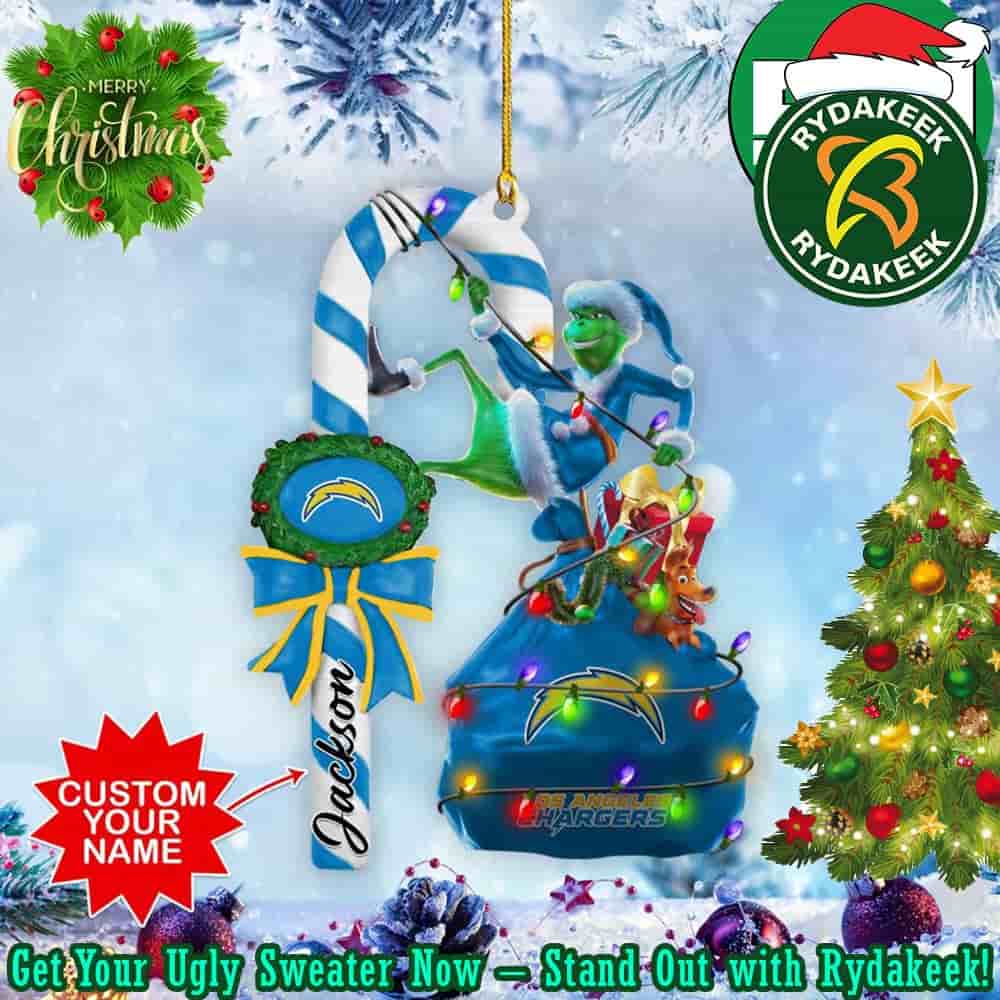 Los Angeles Chargers NFL x Grinch Custom Name Christmas Gift Tree Decorations Two Sides Ornament