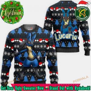 Lucario Anime Pokemon Xmas Ugly Christmas Sweater For Family 2025 Holiday Gift