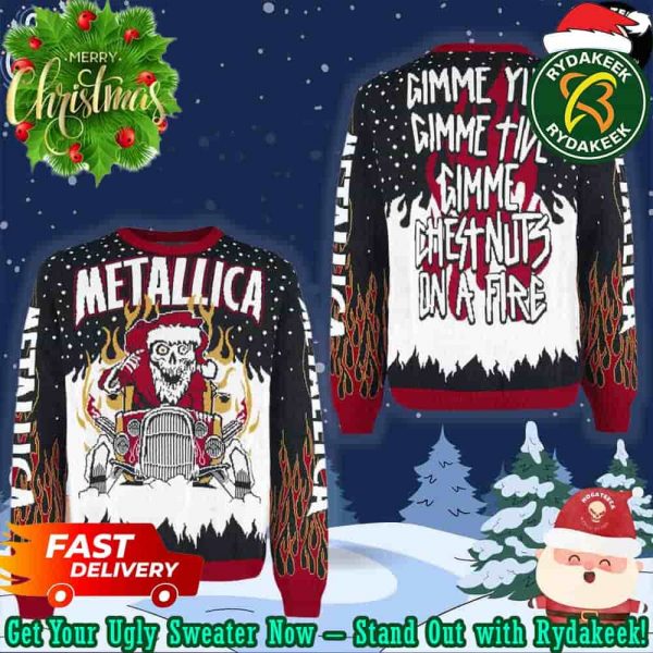 Metallica Santa Gimme Yule Gimme Tide Chest Nuts On A Fire Chirstmas Gifts 2025 Xmas For Family And Friends Ugly Sweater