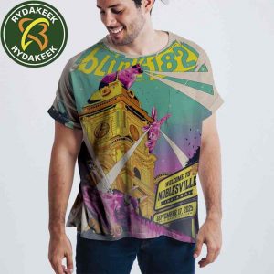 Blink-182 Concert Poster Noblesville Indiana 2025 Featuring Historic Courthouse And Iconic Album Artwork Elements All Over Print Shirt