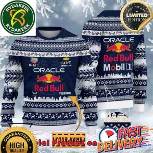 Red Bull F1 Racing Team Custom Name Ugly Christmas Sweater For Holiday 2025 Xmas Gifts