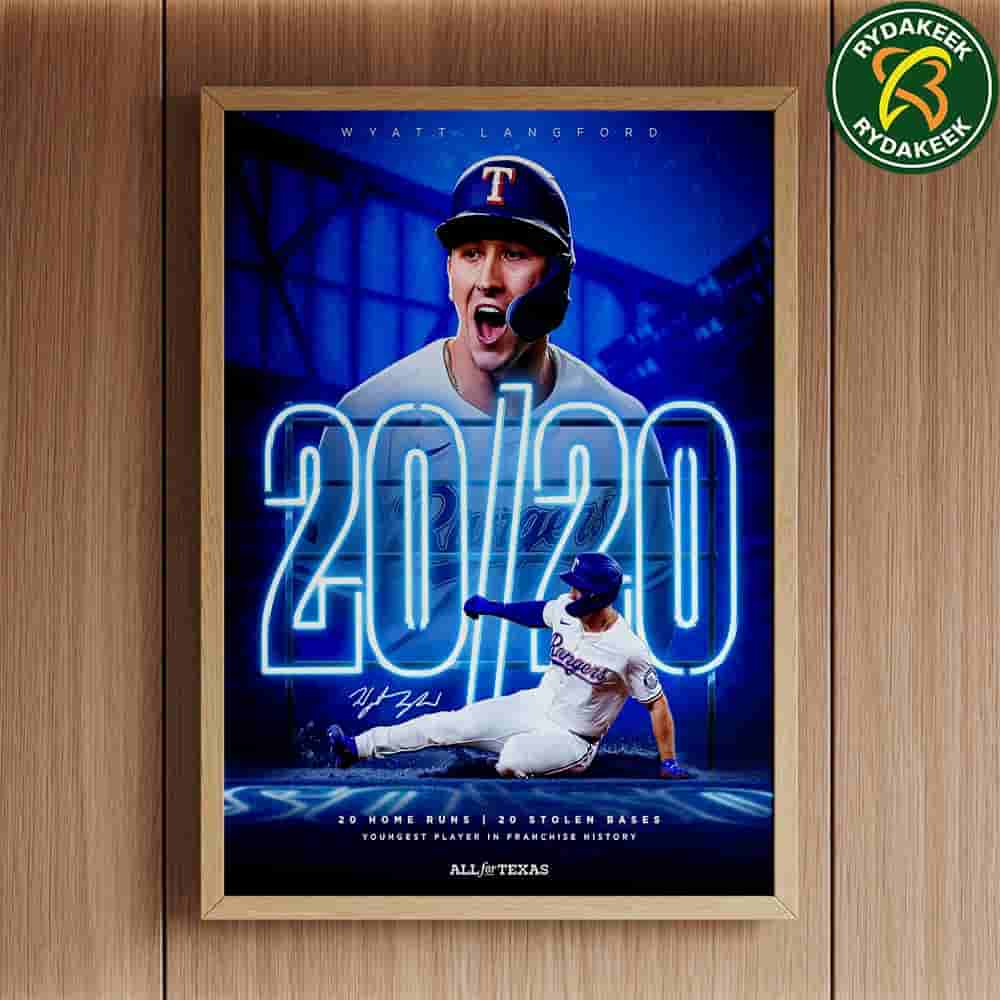 Wyatt Langford MLB Texas Rangers The Youngest Member Of The 20 Home Runs 20 Stolen Bases In Franchise History Home Decor Poster Canvas