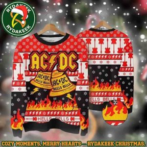 ACDC Ugly Sweater Hells Bells Guitar Fire Family Memories And Christmas Gift