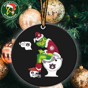 Alabama Crimson Tide X Grinch Christmas Sitting On Toilet Auburn Tigers Tree Decor Ceramic Ornament College Football NCAA