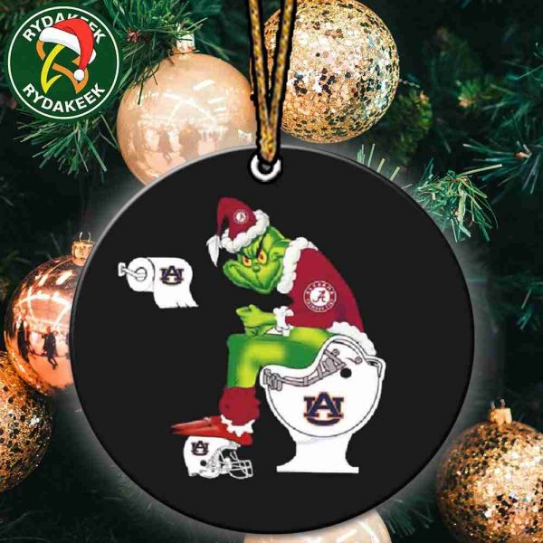 Alabama Crimson Tide X Grinch Christmas Sitting On Toilet Auburn Tigers Tree Decor Ceramic Ornament College Football NCAA