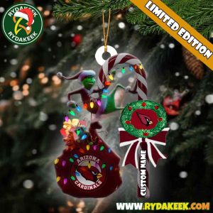 Arizona Cardinals NFL Custom Grinch Candy Cane Name Ornament 2025 Xmas Tree Gift