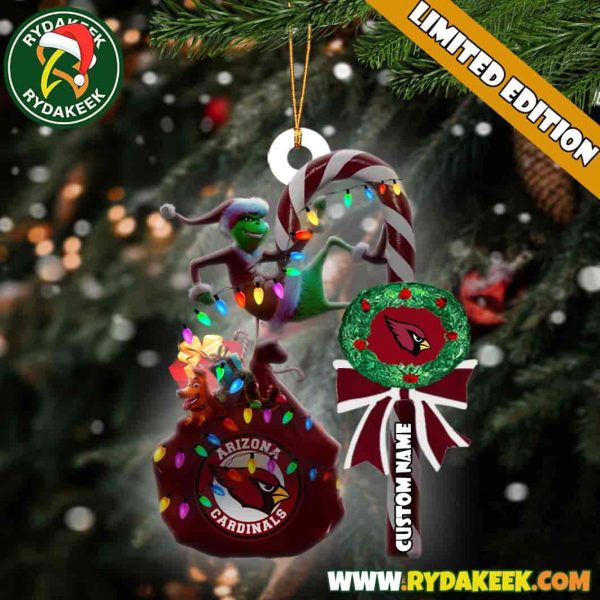 Arizona Cardinals NFL Custom Grinch Candy Cane Name Ornament 2025 Xmas Tree Gift