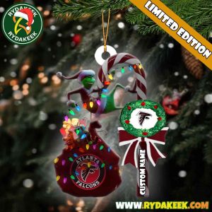 Atlanta Falcons NFL Custom Grinch Candy Cane Name Ornament 2025 Xmas Tree Gift