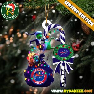 Buffalo Bills NFL Custom Grinch Candy Cane Name Ornament 2025 Xmas Tree Gift