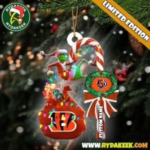 Cincinnati Bengals NFL Custom Grinch Candy Cane Name Ornament 2025 Xmas Tree Gift
