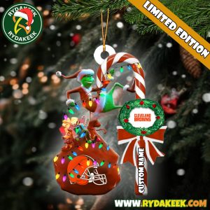 Cleveland Browns NFL Custom Grinch Candy Cane Name Ornament 2025 Xmas Tree Gift