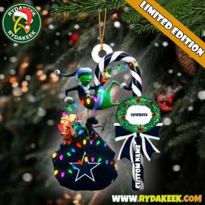 Dallas Cowboys NFL Custom Grinch Candy Cane Name Ornament 2025 Xmas Tree Gift