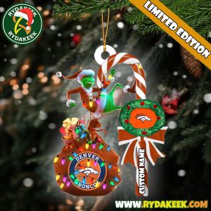 Denver Broncos NFL Custom Grinch Candy Cane Name Ornament 2025 Xmas Tree Gift