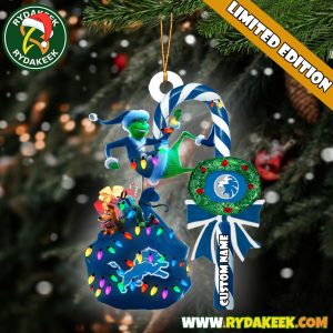 Detroit Lions NFL Custom Grinch Candy Cane Name Ornament 2025 Xmas Tree Gift