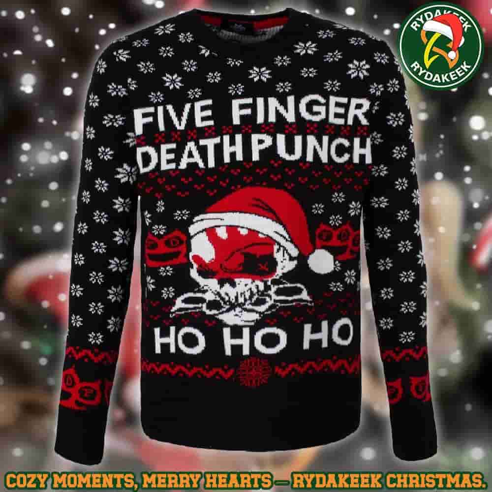 Five Finger Death Punch Snowflakes Santa Skull HO HO HO Christmas Gifts Xmas For Family And Friends Ugly Sweater Five Finger Death Punch Snowflakes Santa Skull HO HO HO Christmas Gifts Xmas For Family And Friends Ugly Sweater