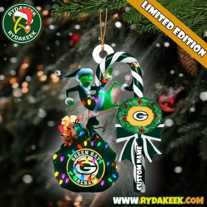 Green Bay Packers NFL Custom Grinch Candy Cane Name Ornament 2025 Xmas Tree Gift