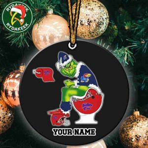 Grinch Christmas X Kansas Jayhawks Sitting On Toilet Kansas State Wildcats Christmas Tree Decorations Ornament Funny College Football NCAA