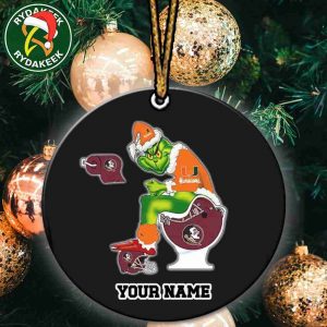 Grinch Christmas X Miami Hurricanes Sitting On Toilet Florida State Seminoles Christmas Tree Decorations Ornament Funny College Football NCAA