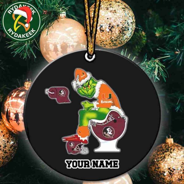 Grinch Christmas X Miami Hurricanes Sitting On Toilet Florida State Seminoles Christmas Tree Decorations Ornament Funny College Football NCAA