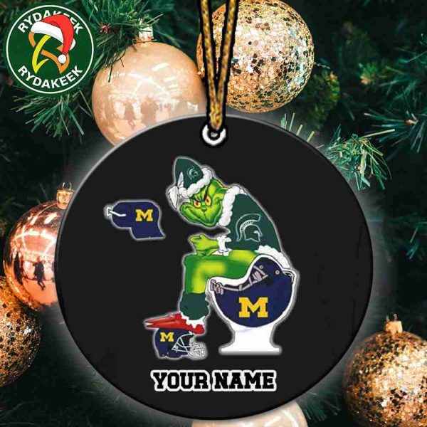 Grinch Christmas X Michigan State Spartans Sitting On Toilet Michigan Wolverines Christmas Tree Decorations Ornament Funny College Football NCAA