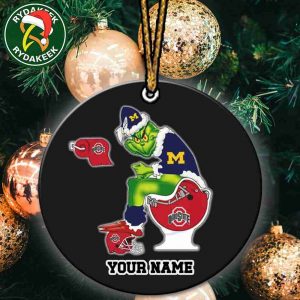 Grinch Christmas X Michigan Wolverines Sitting On Toilet Ohio State Buckeyes Christmas Tree Decorations Ornament Funny College Football NCAA