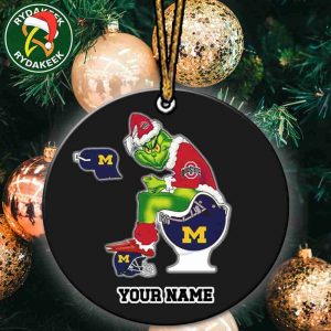 Grinch Christmas X Ohio State Buckeyes Sitting On Toilet Michigan Wolverines Christmas Tree Decorations Ornament Funny College Football NCAA