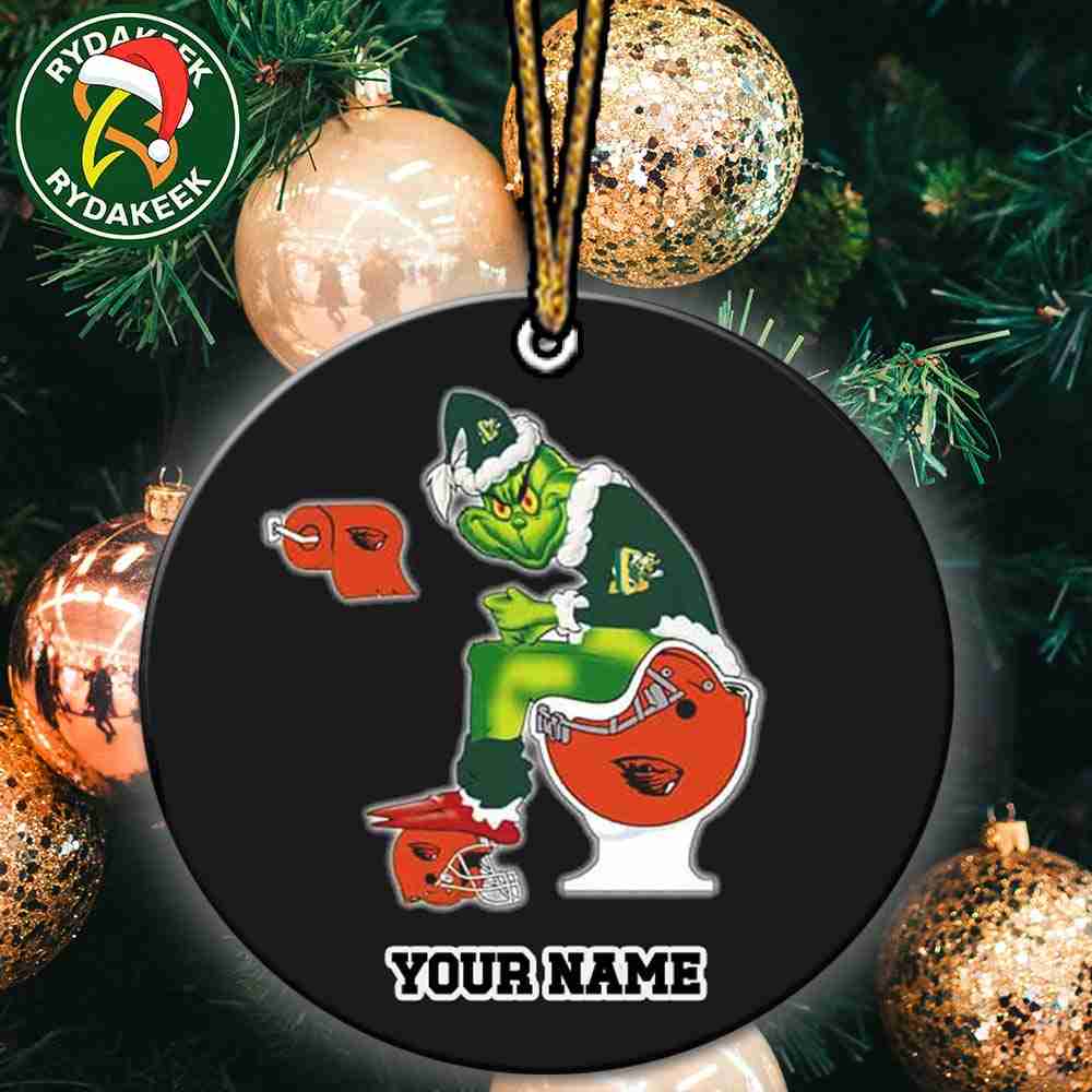 Grinch Christmas X Oregon Ducks Sitting On Toilet Oregon State Beavers Christmas Tree Decorations Ornament Funny College Football NCAA