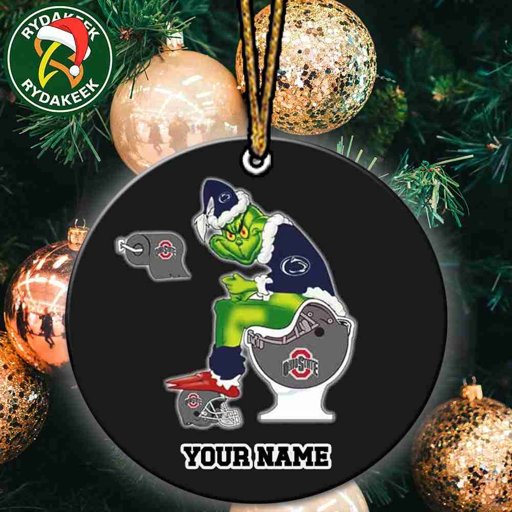 Grinch Christmas X Penn State Nittany Lions Sitting On Toilet Ohio State Buckeyes Christmas Tree Decorations Ornament Funny College Football NCAA