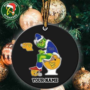 Grinch Christmas X Pittsburgh Panthers Sitting On Toilet West Virginia Mountaineers Christmas Tree Decorations Ornament Funny College Football NCAA