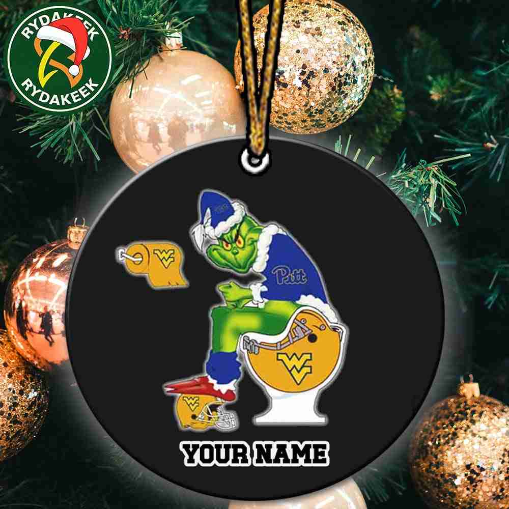 Grinch Christmas X Pittsburgh Panthers Sitting On Toilet West Virginia Mountaineers Christmas Tree Decorations Ornament Funny College Football NCAA