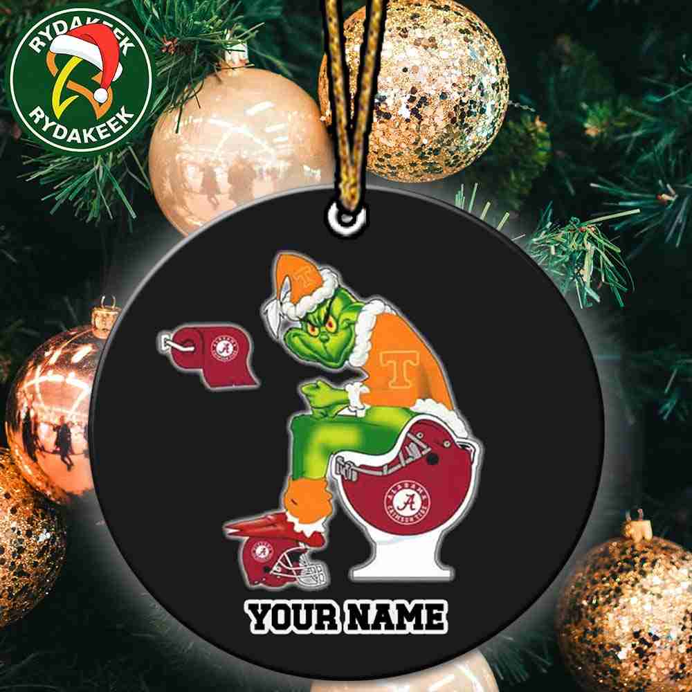 Grinch Christmas X Tennessee Volunteers Sitting On Toilet Alabama Crimson Tide Christmas Tree Decorations Ornament Funny College Football NCAA