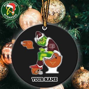Grinch Christmas X Texas AM Aggies Sitting On Toilet Texas Longhorns Christmas Tree Decorations Ornament Funny College Football NCAA