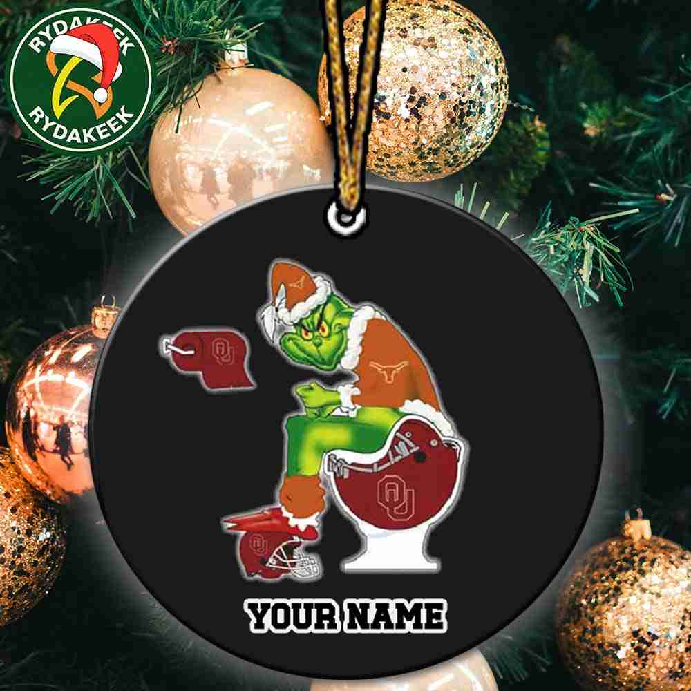 Grinch Christmas X Texas Longhorns Sitting On Toilet Oklahoma Sooners Christmas Tree Decorations Ornament Funny College Football NCAA