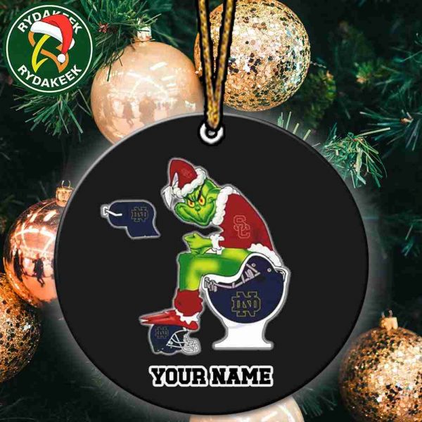 Grinch Christmas X USC Trojans Sitting On Toilet Notre Dame Fighting Irish Christmas Tree Decorations Ornament Funny College Football NCAA
