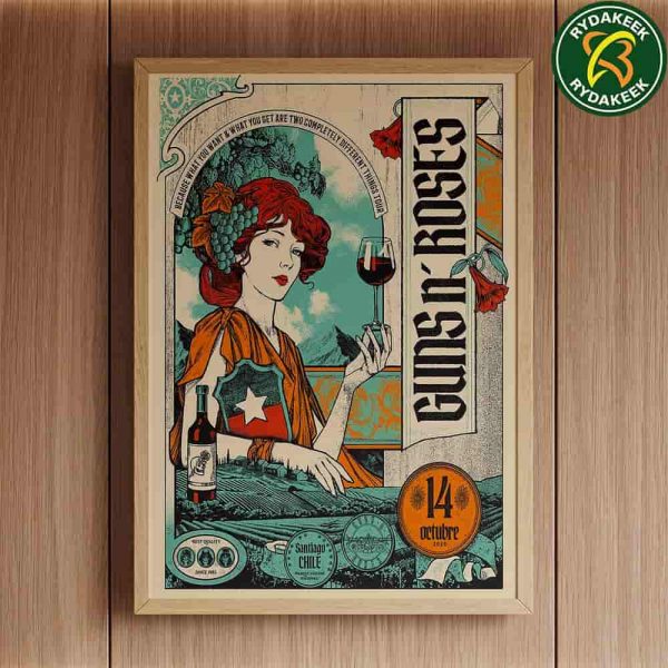 Guns N’ Roses Woman with Grapes & Wine Art Work Santiago Chile 2025 Live At  Estadio Nacional On October 14 Home Decor Poster Canvas