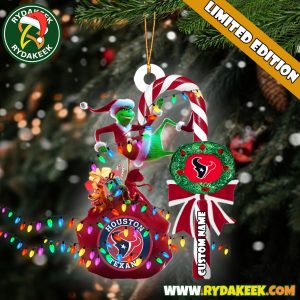 Houston Texans NFL Custom Grinch Candy Cane Name Ornament 2025 Xmas Tree Gift
