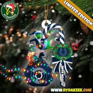 Indianapolis Colts NFL Custom Grinch Candy Cane Name Ornament 2025 Xmas Tree Gift
