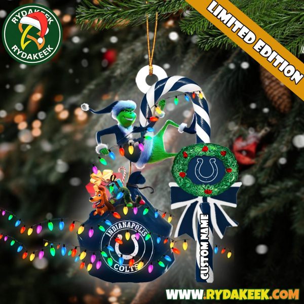 Indianapolis Colts NFL Custom Grinch Candy Cane Name Ornament 2025 Xmas Tree Gift