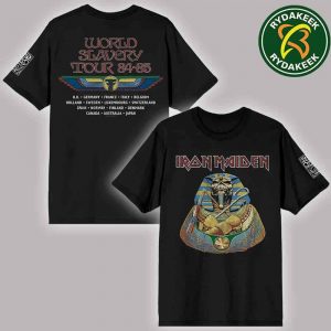 Iron Maiden Powerslave World Tour 84-85 50th Anniversary Merch 2025 Two Sided Unisex T-Shirt Iron Maiden Powerslave World Tour 84-85 50th Anniversary Merch 2025 Two Sided Unisex T-Shirt