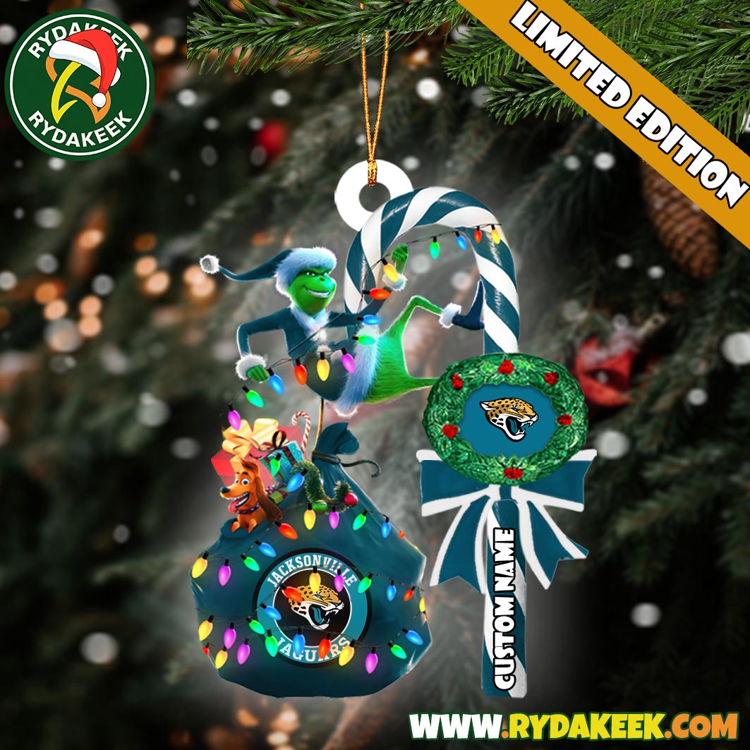 Jacksonville Jaguars NFL Custom Grinch Candy Cane Name Ornament 2025 Xmas Tree Gift Jacksonville Jaguars NFL Custom Grinch Candy Cane Name Ornament 2025 Xmas Tree Gift